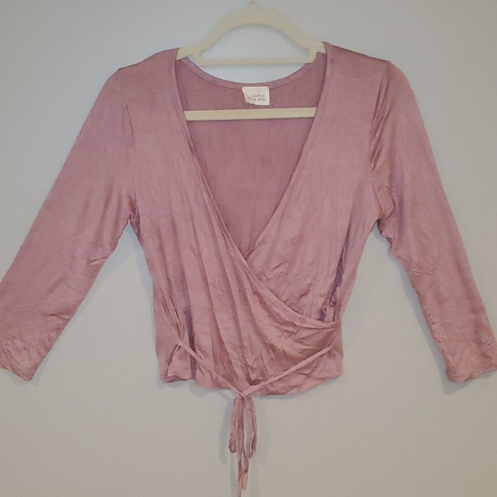 CAUTION TO THE WIND Pink Long Sleeve Wrap top